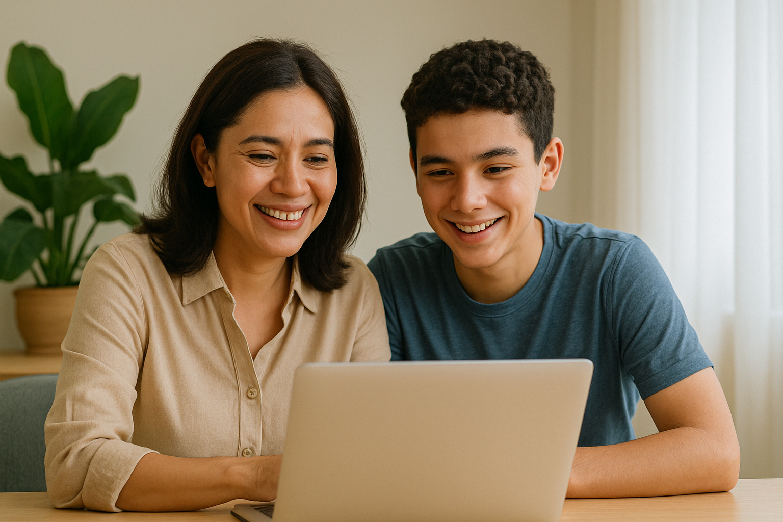 Padre e hijo usando una tableta para aprender juntos